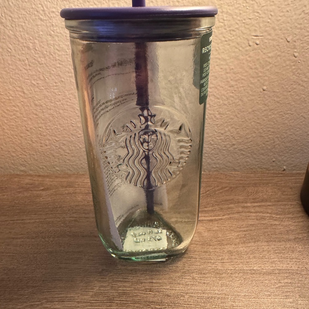 NEW Starbucks Recycled Glass Tumbler with Purple Lid